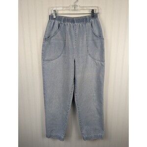 Briggs‎ Petite Womens Jeans Light Blue Denim Balloon Pull On High Rise Retro 12P
